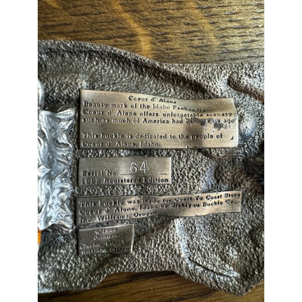 1982 Registered Edition # 64 Siskiyou belt buckle Coeur d' Alene Idaho gorgeous - Picture 4 of 6
